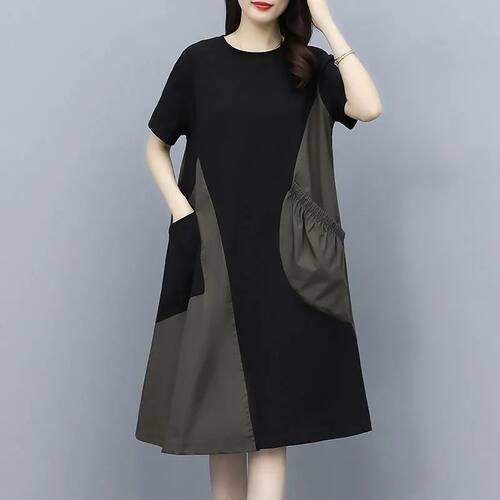 Contrasting color stitching dress  summer new womens