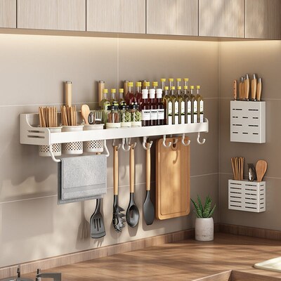 White Kitchen Shelf Hole-free Hook Multi-function Storage Sh
