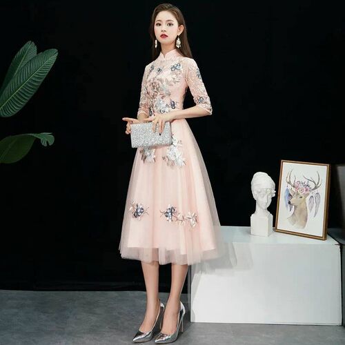 Lady Party Dress Oriental Womens Lace Cheongsam Chinese Sty