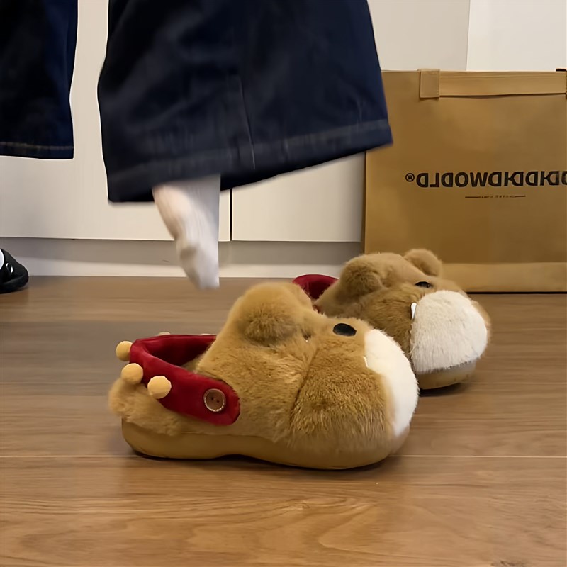 工厂好物卡通斗牛犬棉拖外穿2025冬季新款可两穿毛毛拖鞋居家室内