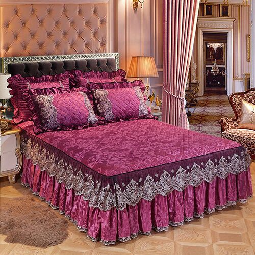 Korean Version Of Velvet Quilted Bed Skirt Solid lor Europea