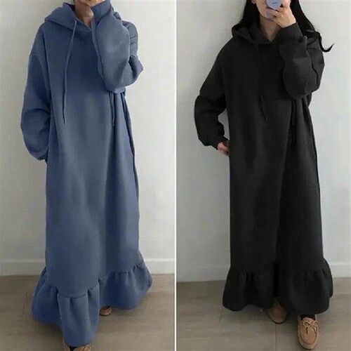 Popular Maxi Sweatshirt Dress Super Soft Solid Color
