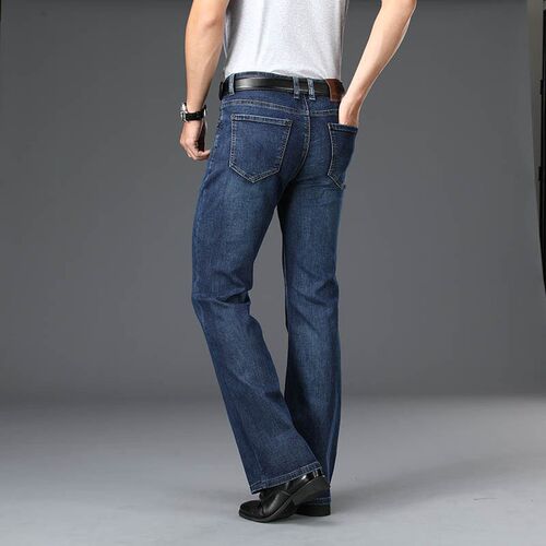 Mens Flared Jeans High Waist Elastic Loose Flared Denim Wid