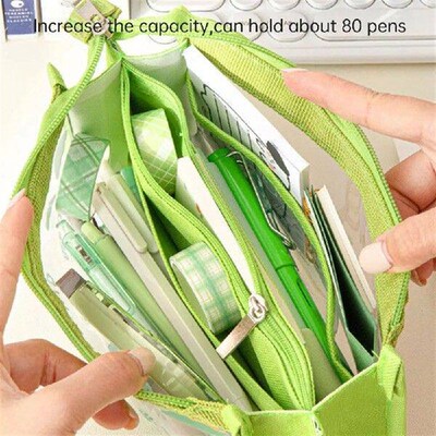 Cartoon Pencil Bag Multilayer Smooth Zipper Visible Simple