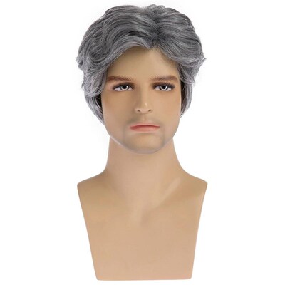Wig For Middle-aged And Elderly Mens Gray Partial Short Hea