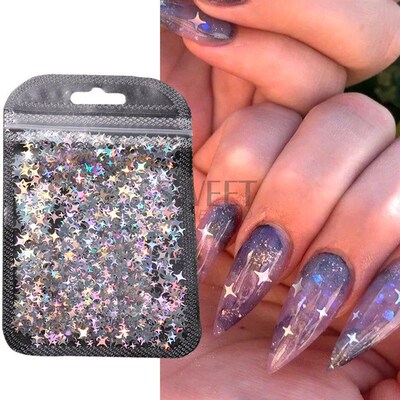 Holographic Star Four-pointed Star Nail Paillettes Sparkly L
