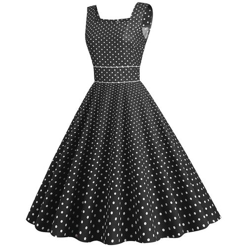 Vintage Polka Dot Print Party Dress Women Retro Housewife Ev