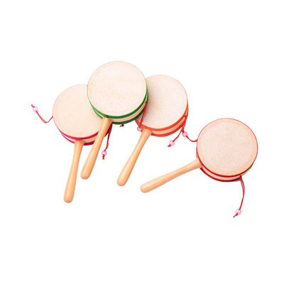 Wooden Hand Shaking Drum Rattle Music Toy for Baby Kid Child