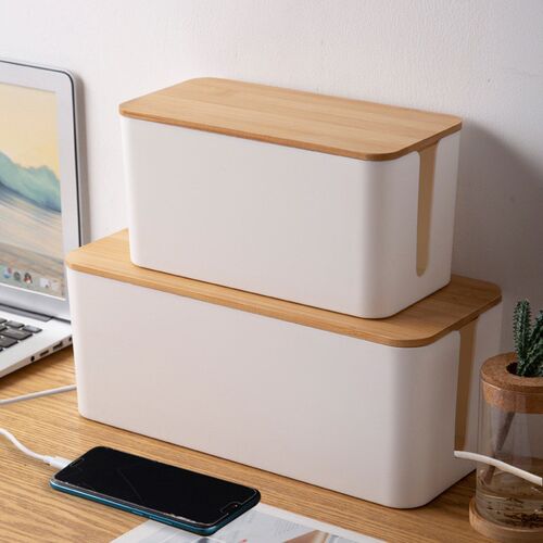 Cable Storage Box Wooden Power Line Storage Case Dustproof C