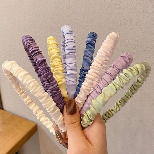 New Pleated Satin Hair Bands for Women Girls Solid Color Hai