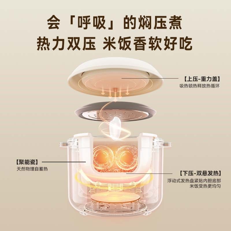 天际冰焰陶瓷内胆无涂层电饭煲1.家用3人迷你小型电饭锅米饭煮粥,厨房电器,电饭煲,淘宝优惠券,粉丝福利购,淘宝优惠卷