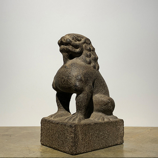 旧石雕山西青石雕刻仿古案头做旧纯手工风化老皮狮子文玩茶台摆件