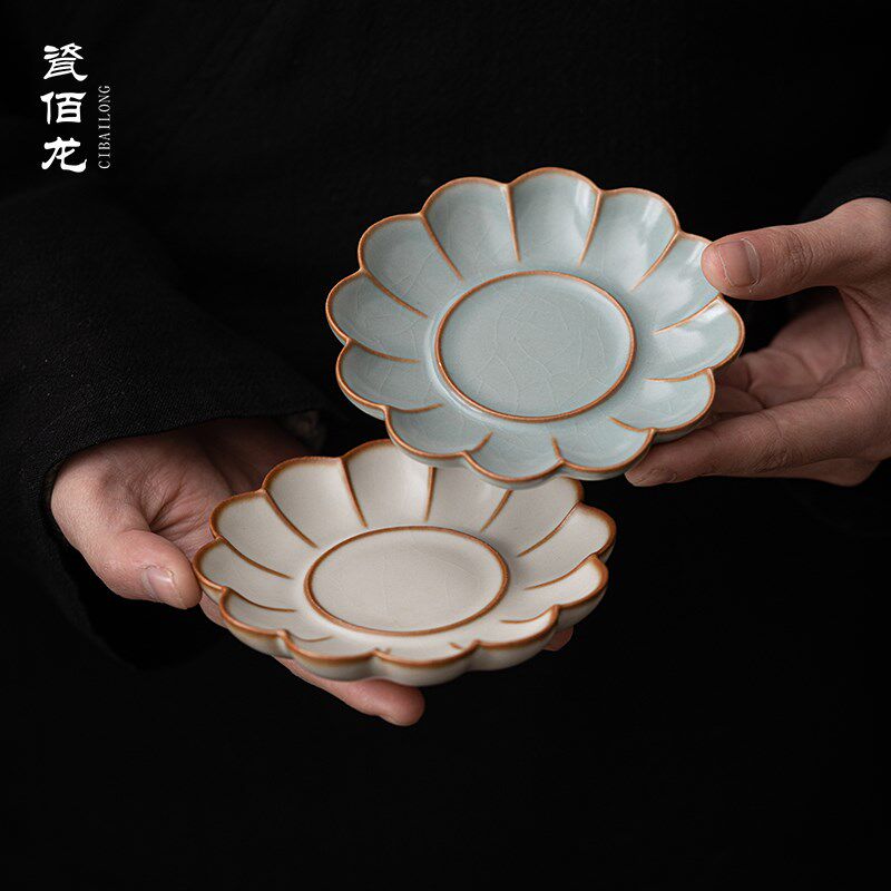 柏韵邱卫国汝窑陶瓷手工莲花杯垫杯托茶托隔热垫茶具冰裂釉开片