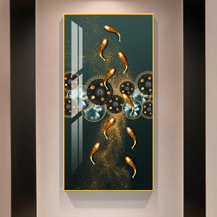 九鱼图入户玄关装 九龙鱼挂画玄幻壁画过道走廊画 饰画竖版