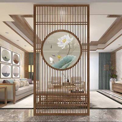 新中式屏遮MAK风隔断客厅刺绣玄关入户空挡进门镂木简花格现代约
