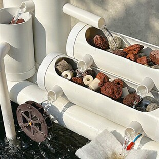 竹一体鱼缸过滤多合流水生财摆件玻璃假山免换水造景瀑布式氧气泵