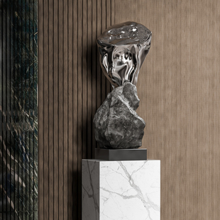 玻璃钢不规则石头雕塑摆件石来运转酒店会所售楼处楼梯间艺术装置