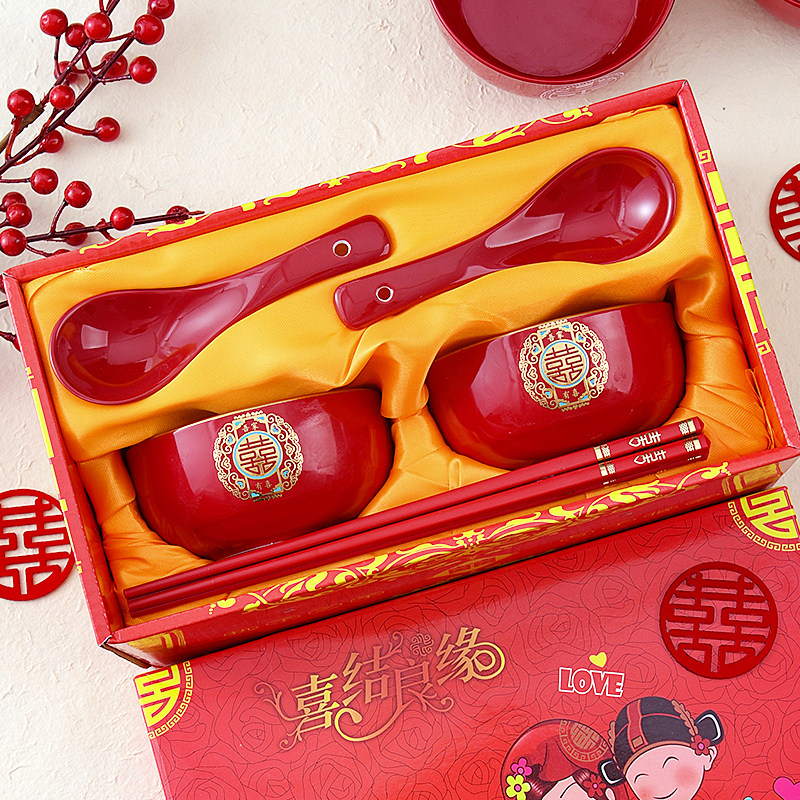 礼盒装女方陪嫁全红碗筷勺套装改口敬茶杯一对婚礼结婚用品大全,节庆用品/礼品,喜碗/敬茶杯,淘宝优惠券,粉丝福利购,淘宝优惠卷