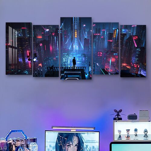 赛博朋克2077网吧网咖酒吧背景墙壁画卧室装饰画电竞房间酒店挂画