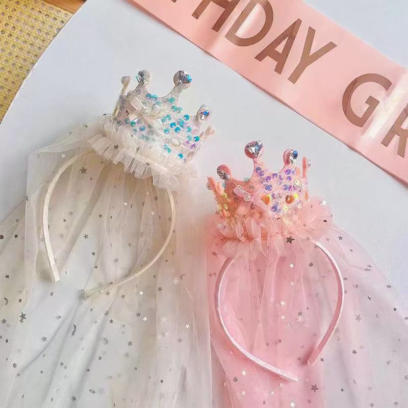 皇冠头饰儿童纱纱女童生日帽子发箍公主发卡女孩可爱卡通派对发饰