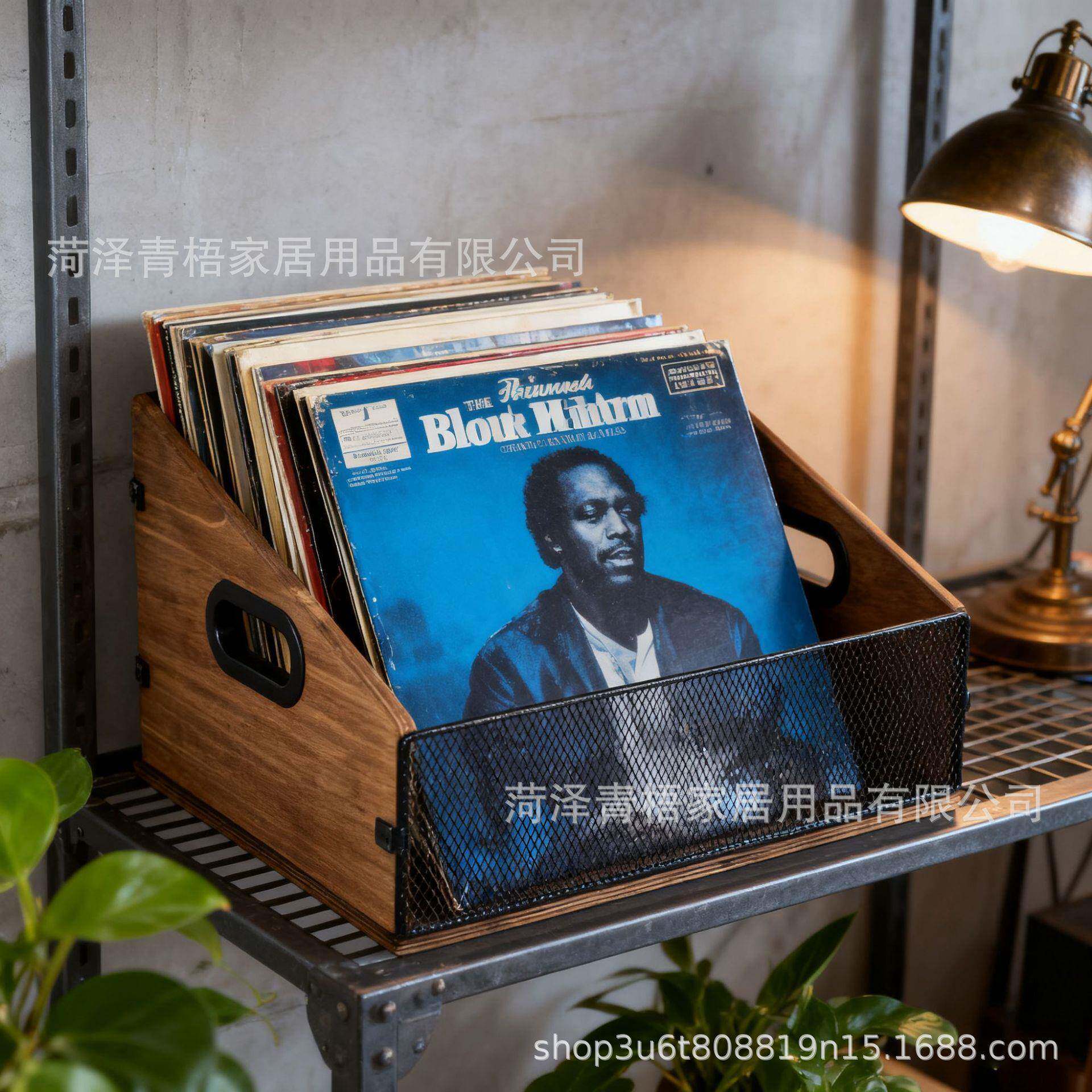 现黑货木质纳RCA8241筐铁胶唱片CD专辑碟片收藏盒复古桌面唱木片