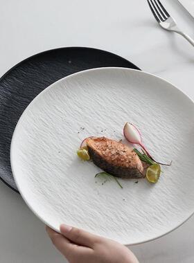 米风盘BGY物西餐盘黑色子磨砂牛排家用菜盘创意餐厅平盘高级感立