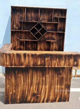 个性定制古碳化木28835杉收木银台酒吧火锅店复调台料出餐台转角