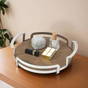 不锈钢档镜面皮革托盘轻奢BSX高盘蛋糕茶餐盘首饰下圆形午收纳置