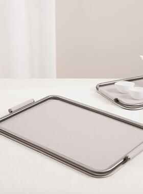 现客代简约轻奢米色金属皮质饰托盘收桌纳盘样板房厅面软托盘装品