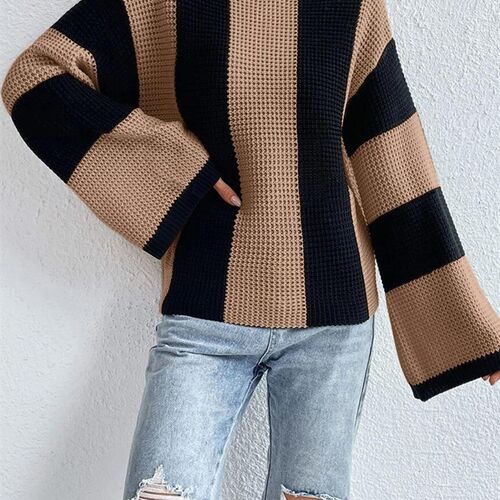 Autumn Striped Pullovers Women Vintage Knitted Sweater