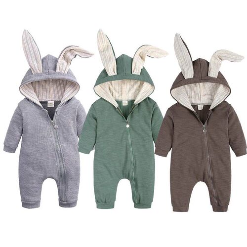Bunny Knit Romper Newborn baby Cosy Jumpsuit Grey Rabbit One