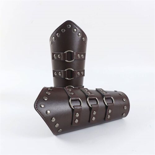 Men Medieval Cosplay PU Leather Armor Arm Warmers Lace-Up