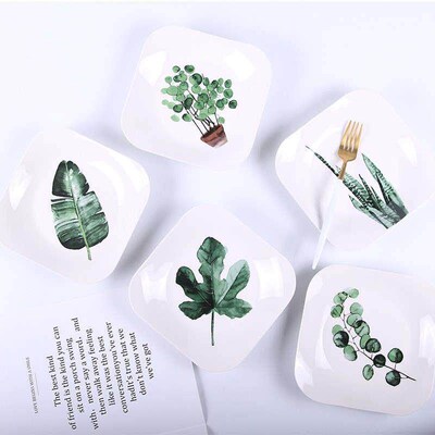 Nordic ins tableware green plant ceramic plate creative squa