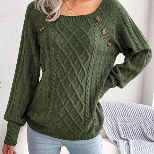 Autumn Knitted Sweater Women Jumper Ladies Button Argyle Swe