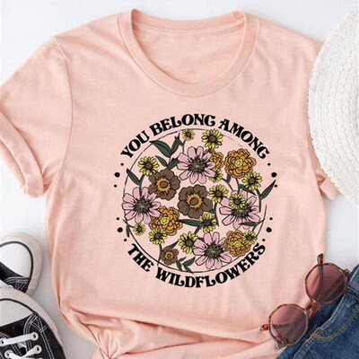 Flower Letter Style rend 90s Clothing Graphic Tee Casual Lad