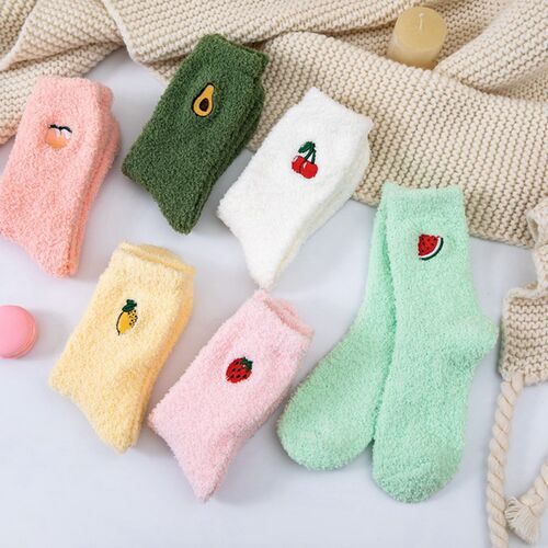 Kawaii Womens Fruit Socks Fluffy Warm plush Socks Female Fa