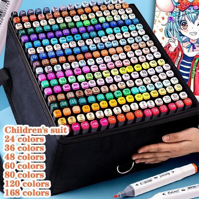 12-168 Colores Markers Brush Pens Set Painting Drawing Manga