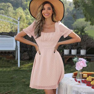 Dress Solid Vacation Waist line High Summer Color