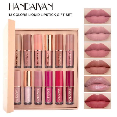 HANDAIYAN 12-Color Velvet Matte Lip Gloss Set - Liquid