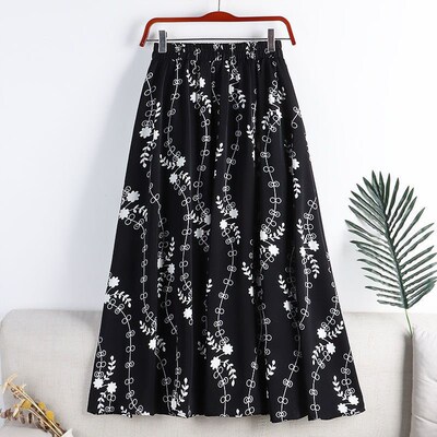 Lucyever Vintage Printed Long Skirt Women Summer Elastic Hig