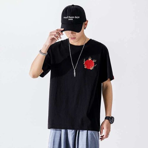 Mens Short-sleeved Color Heavy Embroidered Cotton tendy T-s