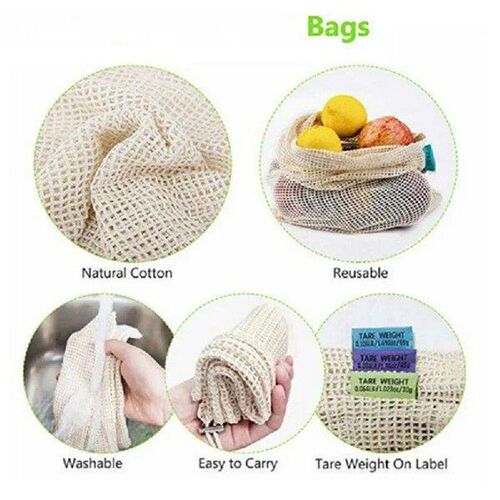 1PC Organic Cotton Net Bag Drawstring Bundle Mouth