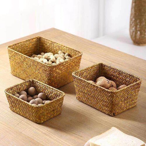 bamboo storage basket box desktop small rattan woven basket