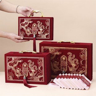 结婚绒面高档礼金箱男方订婚装饰彩礼钱盒子聘礼10万20万现金礼盒