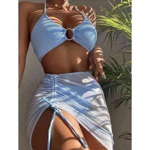 New High Elastic Bikini Set for 2024 Summer Three-piece Soli