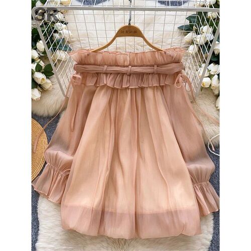 SINGREINY Off Shoulder Sweet Chiffon Dress 2025 Long Sleeve