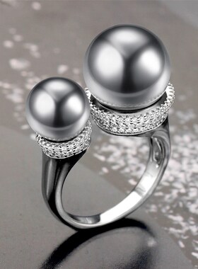 New rendy Round Pearl Statement Rings for Women Cubic Zircon