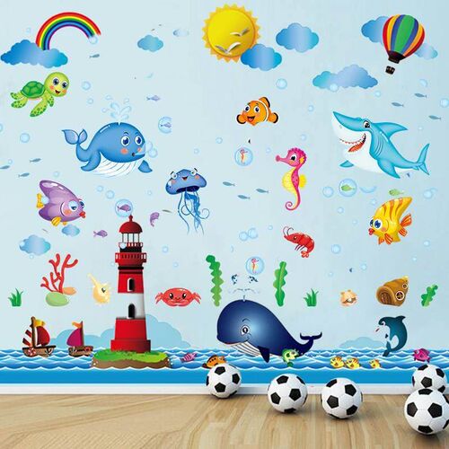 Cartoon dolphin underwater world ocean stickers wall sticker