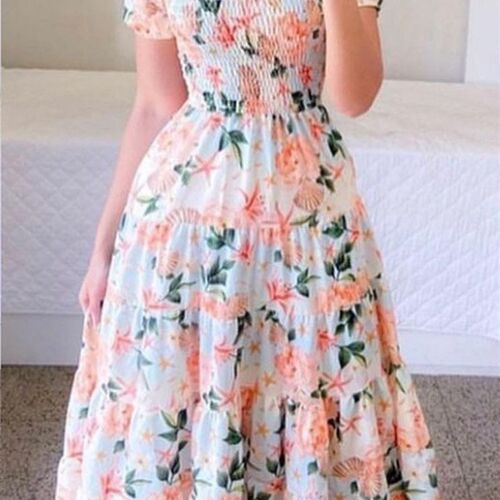 Sexy Off Shoulder Floral Print Midi Dress Woman Spring