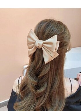 Three-Layer Satin Big Bow Hairpin Back Head Spring Clip Head
